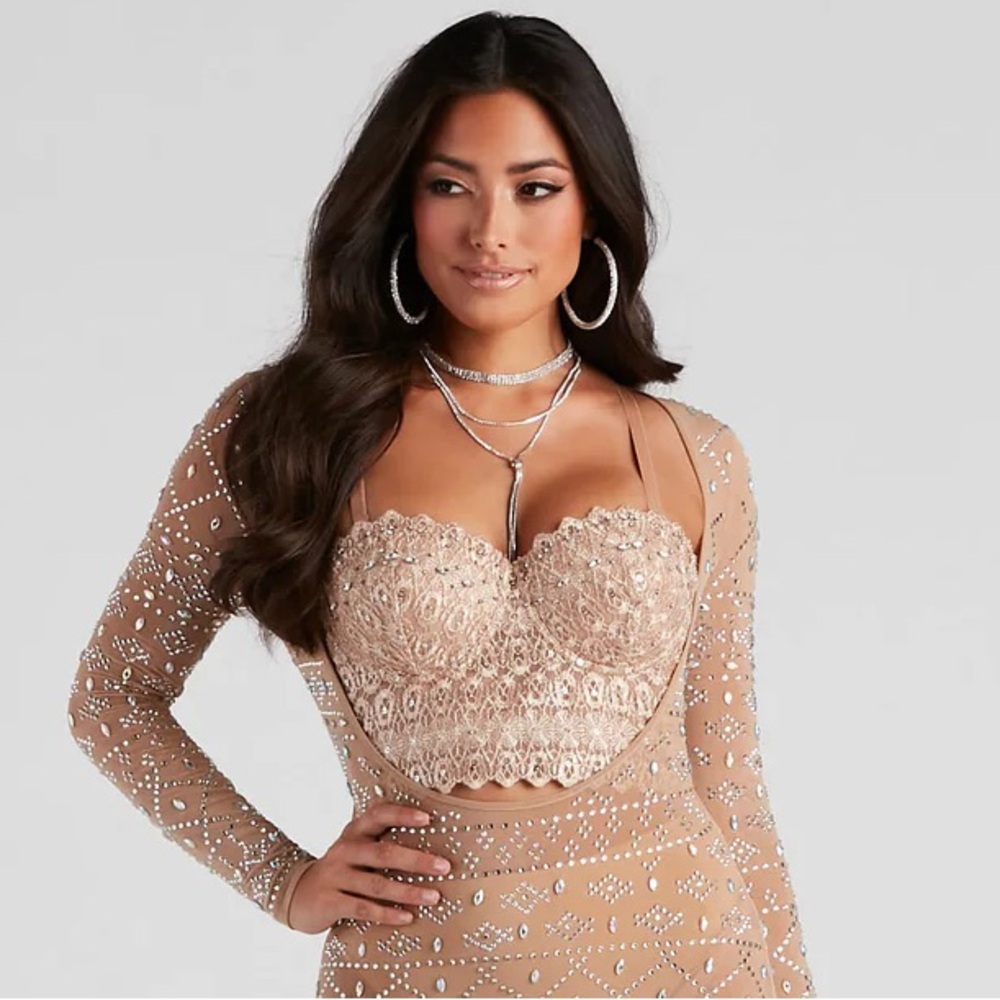 Windsor beige nude rhinestone bustier bralette Small